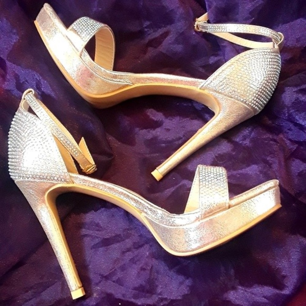 Lala Ikai Sparkly Rhinestone Platform Stiletto Sandals Bridal Prom Party Shoes 8